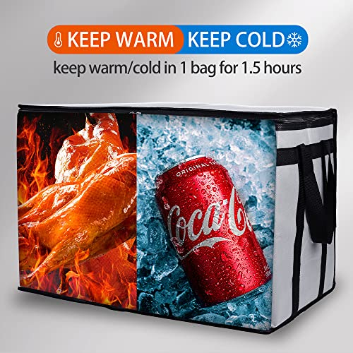 Bodaon Insulated Food Delivery Bag for Hot and Cold Meal, XXX-Large Grocery Tote Insulation Bag for Catering, Pizza Warmer, Grey, 1-Pack