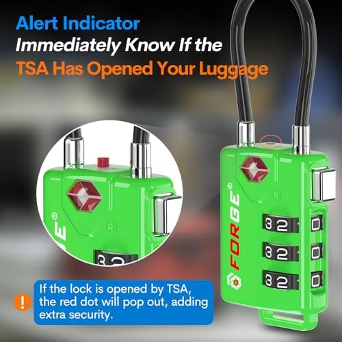 TSA Approved Cable Luggage Locks, Re-settable Combination with Alloy Body (Green 4 Locks)
