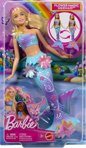 Barbie Mermaid Toy Dolls with Surprise Magic Blooming Flowers Feature, Ombre Tails, Pearl Headband Accessory & Long Blonde Hair with Pink Highlights