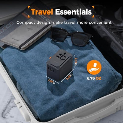 TESSAN Universal Travel Adapter, GaN 65W International Power Adapter with 5 USB Ports (3 USB C), Worldwide Plug Adaptor for US to Europe UK France Germany Spain Australia (Type C G A I), Black