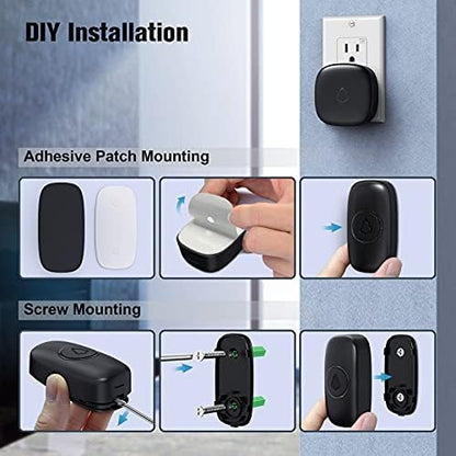 SECRUI Wireless Doorbell with 2 Buttons, Waterproof Mini Doorbell 1,000ft Range 110dB Mute Mode 58 Door Chimes & Colorful LED Flashing - Black