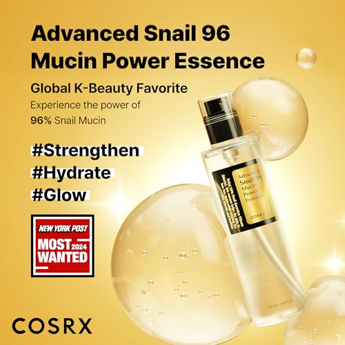 COSRX Snail Mucin 96% Power Repairing Essence 3.38 fl.oz 100ml, Hydrating Serum for Face with Snail Secretion Filtrate for Dull Skin & Fine Lines, Korean Skin Care