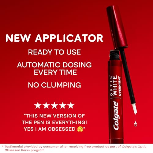 Colgate Optic White Overnight Teeth Whitening Pen, Teeth Stain Remover to Whiten Teeth, 35 Nightly Treatments, 0.08 Fl Oz