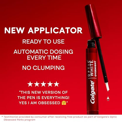 Colgate Optic White Overnight Teeth Whitening Pen, Teeth Stain Remover to Whiten Teeth, 35 Nightly Treatments, 0.08 Fl Oz