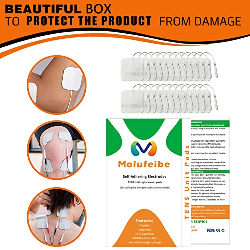 Tens Unit Electrode Pads 40Pcs, Reusable TENS Unit Pads with Upgraded Self-Adhesion, Replacement Pads Compatible with TENS 7000, AUVON TENS, Etekcity Tens Machine, Nicwell Care Tens (40 Value Pack)