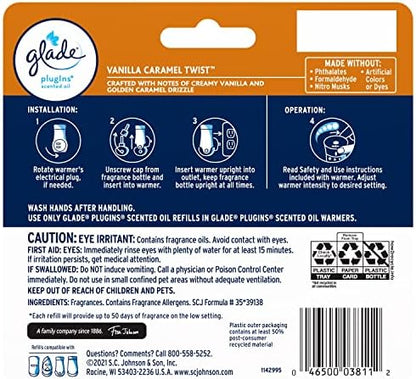 Glade PlugIns Refills Air Freshener, Scented and Essential Oils for Home and Bathroom, Vanilla Caramel Twist, 3.35 Fl Oz, 5 Count