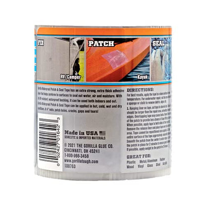 Gorilla Waterproof Patch & Seal Tape, Clear Tape, 4" x 8' (Pack of 4) - Permanent Weather Resistant Seal for Leaks and Repairs