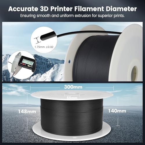 SUNLU 5KG Large Spool PLA Filament, PLA 3D Printer Filament 1.75mm, Big Roll PLA Filament, 5KG Spool (11lbs), PLA Black