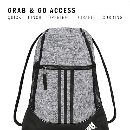 adidas Alliance Sackpack, Drawstring Backpack, Lightweight Small Gym Bag for Women and Men, Jersey Onix Grey/Black/White, One Size