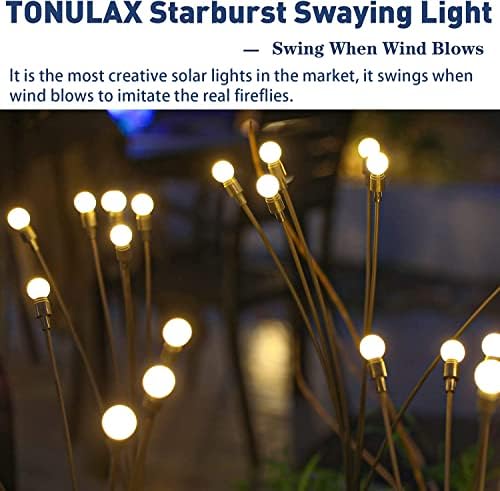 TONULAX Solar Garden Lights - Upgraded Solar Swaying Light, Sway by Wind, Outdoor Lights, Yard Patio Pathway Decoration, High Flexibility Iron Wire & Heavy Bulb Base, Warm White (4 Pack)