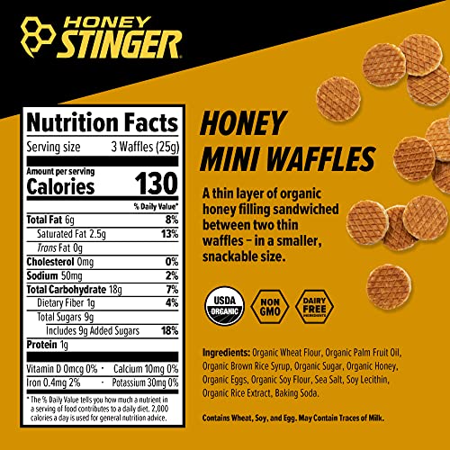 Honey Stinger Organic Mini Honey Waffles, Energy Stroopwafel for Exercise, Endurance and Performance, Sports Nutrition for Home & Gym, Pre and Post Workout, 5 Bags, 26.5 Ounce