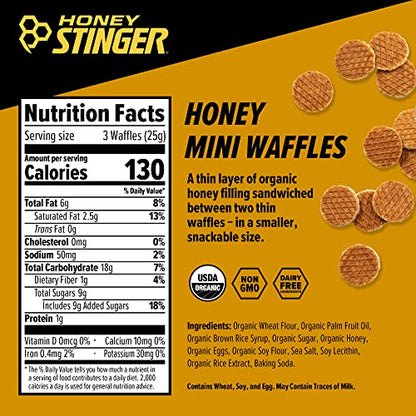 Honey Stinger Organic Mini Honey Waffles, Energy Stroopwafel for Exercise, Endurance and Performance, Sports Nutrition for Home & Gym, Pre and Post Workout, 5 Bags, 26.5 Ounce