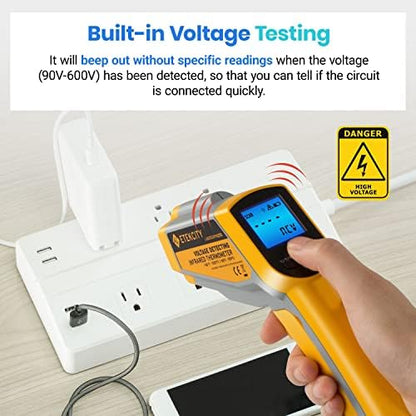 Etekcity Infrared Thermometer 1025D (Not for Human) Dual Laser Temperature Gun-58℉~1022℉ (-50℃~550℃) with Adjustable Emissivity, Non-Contact Voltage Tester (NCV), Standard Size, Yellow & Gray