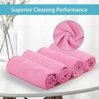 HOMEXCEL Pink Microfiber Cleaning Cloth, 50 Pack Cleaning Towels for Kitchen, Lint Free, Scratch-Free, Highly Absorbent, and Reusable Cleaning Rags for House, Window and Glass, Cars, 11.5 X11.5 inch