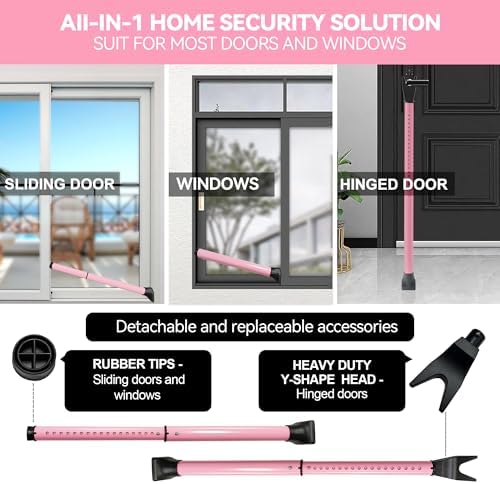AceMining Upgraded Door Security Bar & Sliding Patio Bar, Heavy Duty Stoppers Adjustable Jammer for Home, Apartment, Travel (1 Pack,Pink)