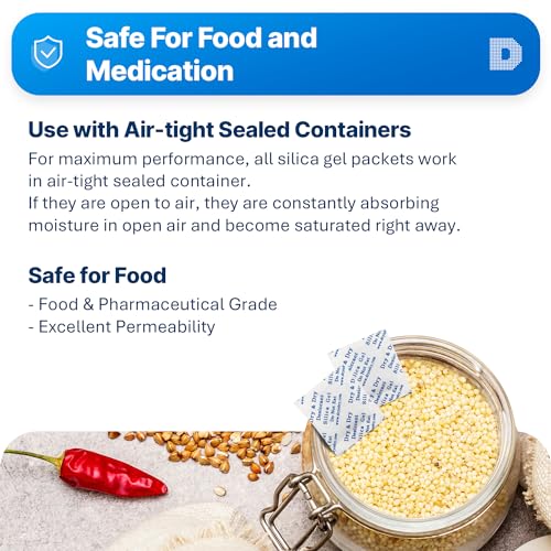 Dry & Dry Silica Gel Packets Silica Gel Desiccants - Rechargeable (Food Safe) Silica Gel Packs - White - 200 Packets (5 Gram)