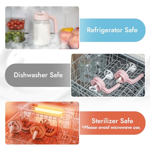 Papablic Glass Breastmilk Pitcher, Formula Mixing Pitcher with Mixing Handle Lid, Wide Mouth Mason Jar Mixer with Flip Locking Spout, Easy to Clean, BPA Free, Pink