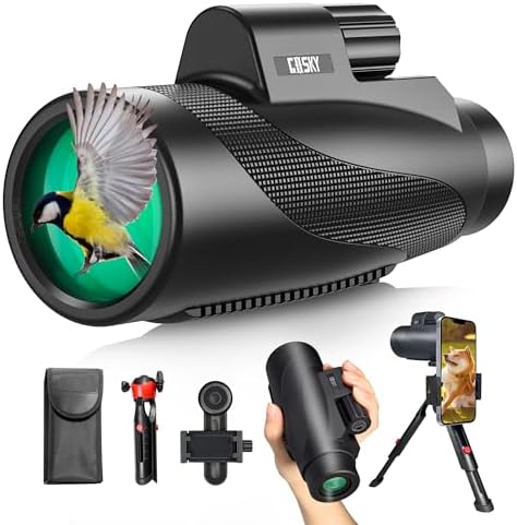Gosky 15x52 HD Monocular, Monocular for Adults High Powered with Tripod, Monocular Compact with BAK4 Prism & FMC Lens, Bluetooth Camera Remote, Monoculars for Hunting, Bird Watching, Hiking,Traveling