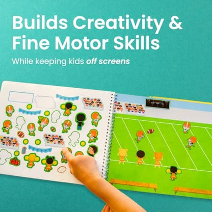 CUPKIN Sticker Book for Kids 2-4, 500+ Kids Stickers, All Kinds of Sports 12 Coloring Pages 12 Side by Side Scenes Fun Toddler Travel Activity Coloring and Sticker Books for Ages 4-8 + 8-10