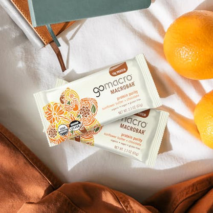 GoMacro MacroBar Organic Vegan Protein Bars - Sunflower Butter + Chocolate (2.3 Ounce Bars, 12 Count