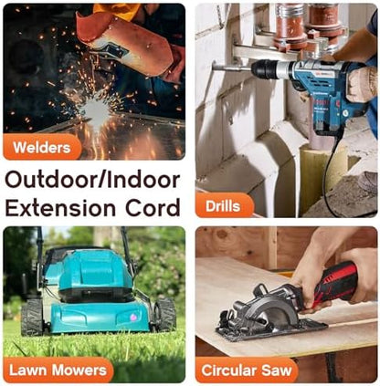 12/3 50 FT Heavy Duty Outdoor Extension Cord Waterproof with Lighted End,Black 12 Gauge Extension Cord Flexible and Cold Resistant 3 Prong Grounded Plug,15Amp 1875W SJTW ETL Listed