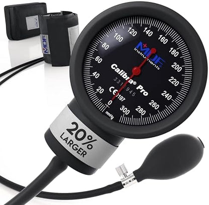 MDF Instruments, Extra Large Gauge Calibra Pro Aneroid Sphygmomanometer with Shock Guard & Adult Sized Cuff Included, Lifetime Calibration, Black Dial, Black Cuff, MDF808B11
