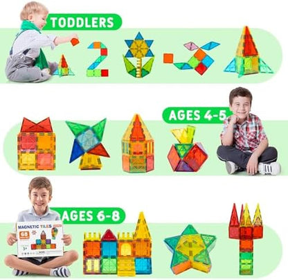 EchoPlan Magnetic Tiles,68PCS Magnetic Building Blocks,Magnet Tiles 3D Clear Building Blocks Set,STEM Sensory Educational Toys Gift for Toddlers Kids Boys 3 4 5 6 7 8 9+ Year Old