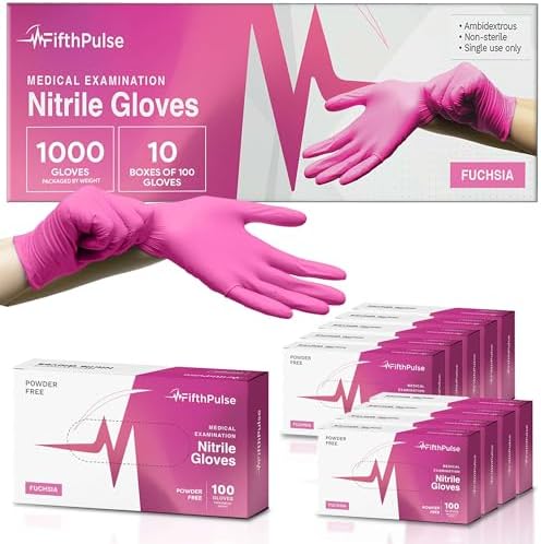 FifthPulse Fuchsia Hot Pink Nitrile Disposable Gloves - 3 Mil Nitrile - Powder and Latex Free - Surgical Medical Exam Gloves