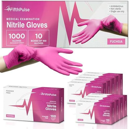 FifthPulse Fuchsia Hot Pink Nitrile Disposable Gloves - 3 Mil Nitrile - Powder and Latex Free - Surgical Medical Exam Gloves