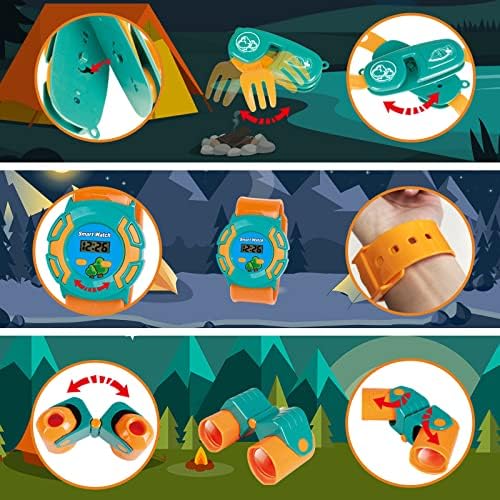 FUN LITTLE TOYS Kids Camping Set with Pop Up Play Tent Camping Toys with Battery Lantern and Drawstring Bag Indoor Outdoor Pretend Play, Christmas Birthday Gifts for Boys