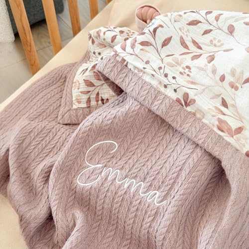 Personalized Baby Blanket with Name – Handmade 100% Organic Cotton Newborn Gift | Custom Knit Blanket for Boys, Girls, Kids & Baby Showers