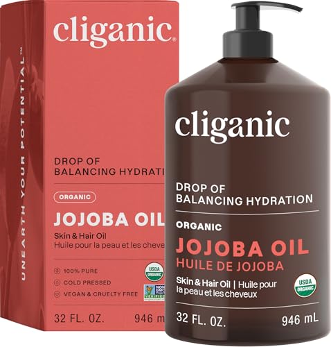Cliganic Organic Jojoba Oil 32 oz, 100% Pure | Bulk, Natural Cold Pressed Unrefined Hexane Free Oil for Hair & Face
