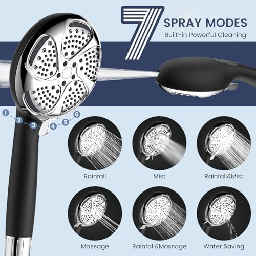 FEELSO Filtered Shower Head with Handheld, High Pressure 7-Spray Showerhead with Filters for Hard Water - Remove Chlorine, Reduce Dry Itchy Skin, Anti-clog Nozzles, Power Wash to Clean Tub, Tile & Pet