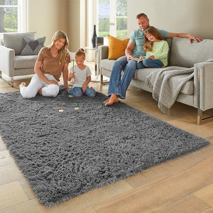 Ophanie Area Rugs for Living Room Bedroom, Upgrade Non-Slip Fluffy Soft Grey Shag Carpet, Indoor Floor Gray 4x6 Fuzzy Shaggy Living Room Plush Rug for Kids Home Dorm Decor Aesthetic
