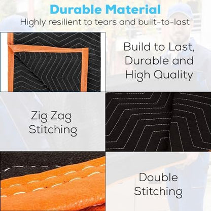 Simpli-Magic Heavy Duty Padded Moving Blankets (12 Pack),Black/Orange