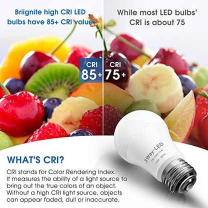 Briignite LED Light Bulbs, 𝟑𝐖𝐚𝐲 𝐋𝐄𝐃 𝐋𝐢𝐠𝐡𝐭 𝐁𝐮𝐥𝐛𝐬 50 100 150W Equivalent, Three Way A19 Light Bulbs E26 Medium Base, Daylight White 5000K, 500lm-1000lm-1500lm, 2Pack