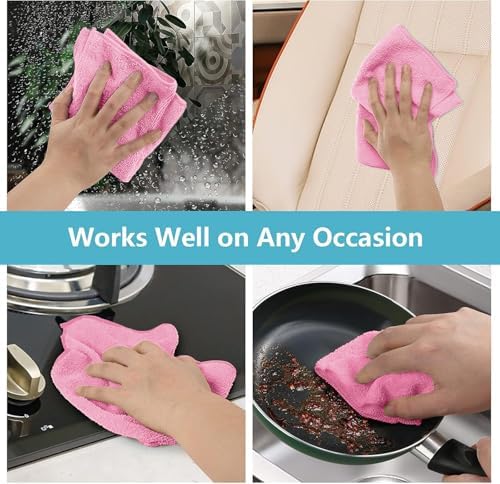 HOMEXCEL Pink Microfiber Cleaning Cloth, 50 Pack Cleaning Towels for Kitchen, Lint Free, Scratch-Free, Highly Absorbent, and Reusable Cleaning Rags for House, Window and Glass, Cars, 11.5 X11.5 inch