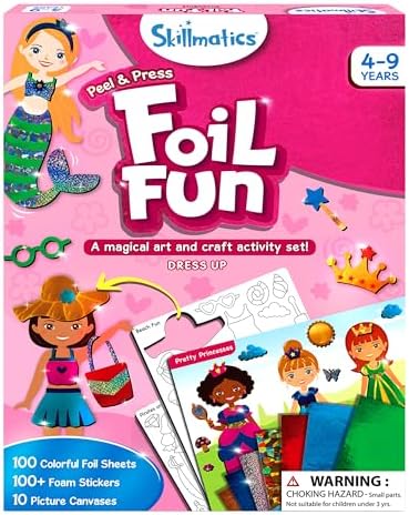 Skillmatics Foil Fun - Dress Up, No Mess Art for Kids, Craft Kits & Supplies, DIY Creative Activity, Travel Toys, Gifts for Girls & Boys Ages 4, 5, 6, 7, 8, 9, Travel Toys