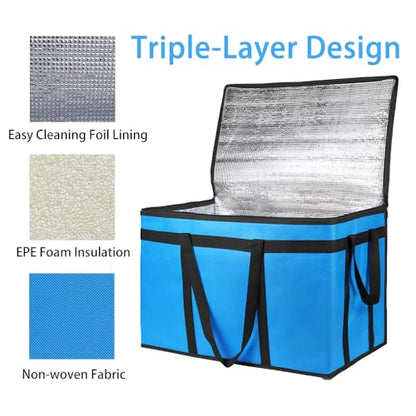 Bodaon Insulated Food Delivery Bag for Hot and Cold Meal, XXX-Large, Grocery Tote Insulation Bag for Catering, Pizza Warmer, Blue, 1-Pack