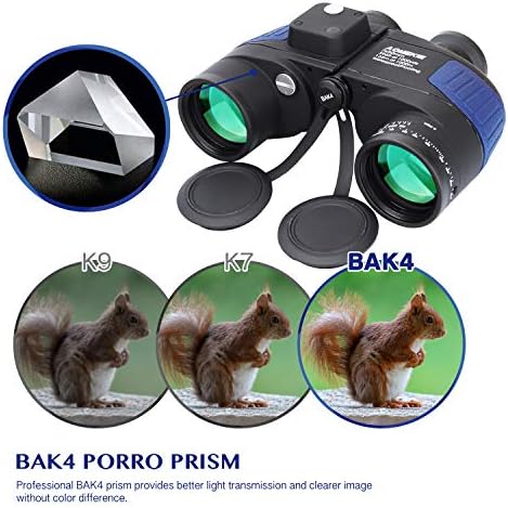 AOMEKIE 7X50 Marine Waterproof Binoculars for Adults with Illuminated Rangefinder Compass BAK4 IPX7 for Boating Military Navigation Hunting Fishing Water Sports