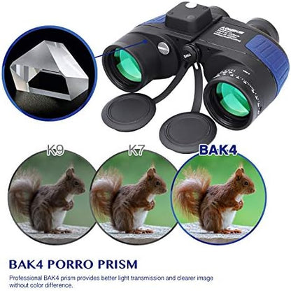 AOMEKIE 7X50 Marine Waterproof Binoculars for Adults with Illuminated Rangefinder Compass BAK4 IPX7 for Boating Military Navigation Hunting Fishing Water Sports