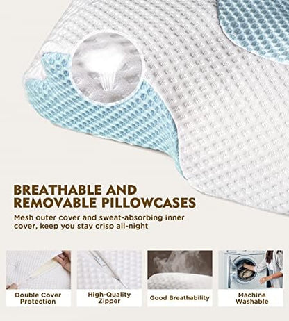Osteo Cervical Pillow for Neck Pain Relief, Hollow Design Odorless Memory Foam Pillows with Cooling Case, Adjustable Orthopedic Bed Pillow for Sleeping, Support for Side Back Sleepers
