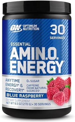 Optimum Nutrition Amino Energy - Pre Workout with Green Tea, BCAA, Amino Acids, Keto Friendly, Green Coffee Extract, Energy Powder - Blue Raspberry, 30 Servings (Packaging May Vary)