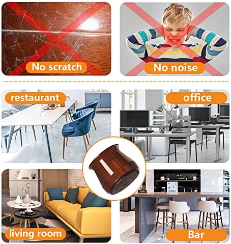 32 Pcs Silicone Chair Leg Floor Protectors for Hardwood Floors, Brown Felt Bottom Chair Leg Covers, Free Moving Table Leg Covers, Stool Leg Protectors Caps（Large fit : 1.3'' - 2''）