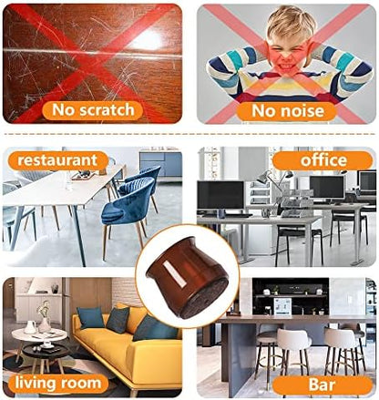 32 Pcs Silicone Chair Leg Floor Protectors for Hardwood Floors, Brown Felt Bottom Chair Leg Covers, Free Moving Table Leg Covers, Stool Leg Protectors Caps（Large fit : 1.3'' - 2''）