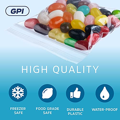 GPI - 1000 Count, 3" X 3" Clear Plastic Square Zip Bags, 2 Mil Thick, Strong & Durable Poly Baggies with Resealable Zip Top Lock for Travel, Storage, Packaging & Shipping