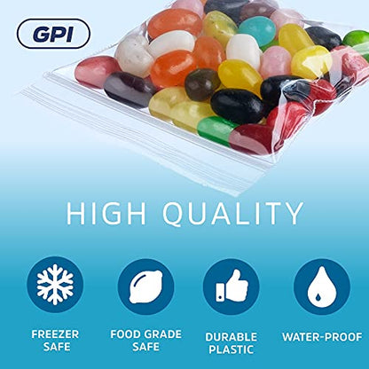 GPI - 1000 Count, 3" X 3" Clear Plastic Square Zip Bags, 2 Mil Thick, Strong & Durable Poly Baggies with Resealable Zip Top Lock for Travel, Storage, Packaging & Shipping