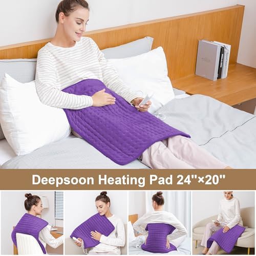 Heating Pad-Electric Heating Pads for Back,Neck,Abdomen,Moist Heated Pad for Shoulder,Knee,Hot Pad for Arms and Legs,Dry&Moist Heat & Auto Shut Off(Dark Purple, 12''×24'')