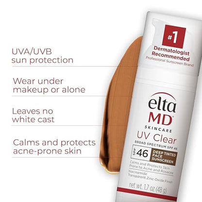EltaMD UV Clear Tinted Face Sunscreen, SPF 46 Oil- Free with Zinc Oxide, Dermatologist Recommended
