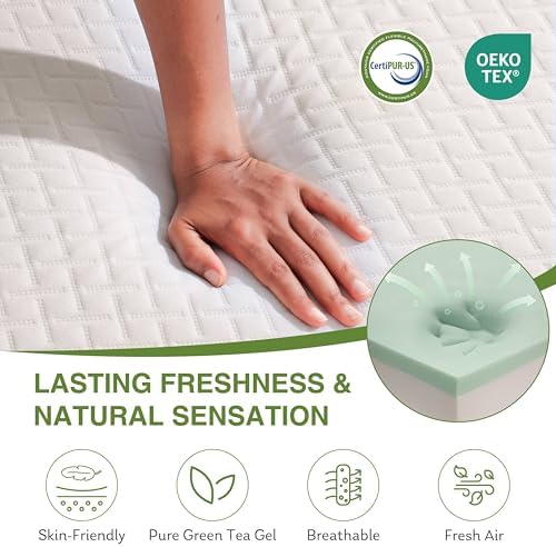 Full Size Memory Foam Mattress, 8 Inch Bed Mattress in A Box with Cooling Green Tea Gel, Pressure Relief with Medium Firm Support, CertiPUR-US Certified, 75''L x 54''W, ‎37.3 pounds White
